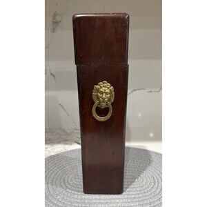 Vintage The Bombay Company Wooden Box Match Holder with Brass Lion 13" Tall